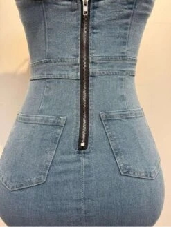 Denim Fuzzy Trim Embellished Maxi Dress -BreezeWear Store P 20240624112414704 323