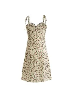 Print Lace Detail Spaghetti Straps A-line Dresses -BreezeWear Store P 20240624152015154 175