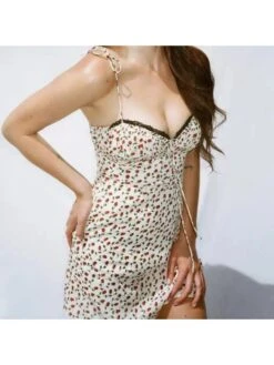 Print Lace Detail Spaghetti Straps A-line Dresses -BreezeWear Store P 20240624152021763 473